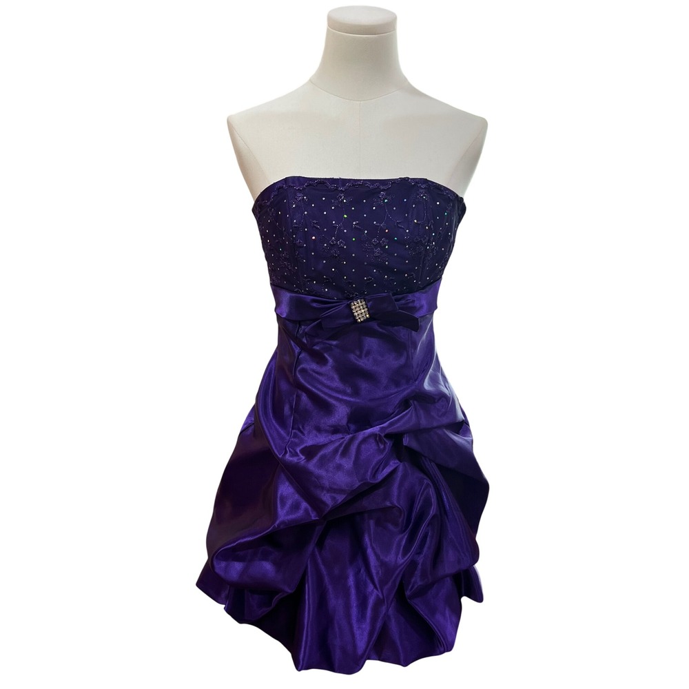 Vintage Jessica McClintock Purple Satin Bubble Dress Gunne Sax Sequin Size 1 - Picture 2 of 11